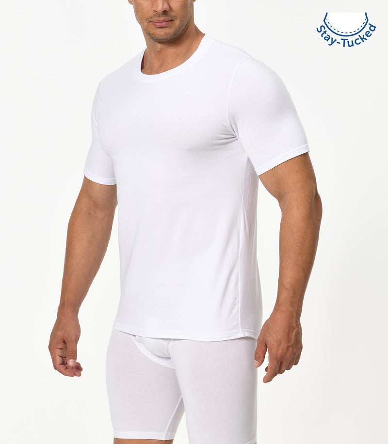 Comfneat Men's 3-Pack Stretch Undershirts Long Back Hem T-Shirts Crew Neck (White 3-Pack, L) - Image 3
